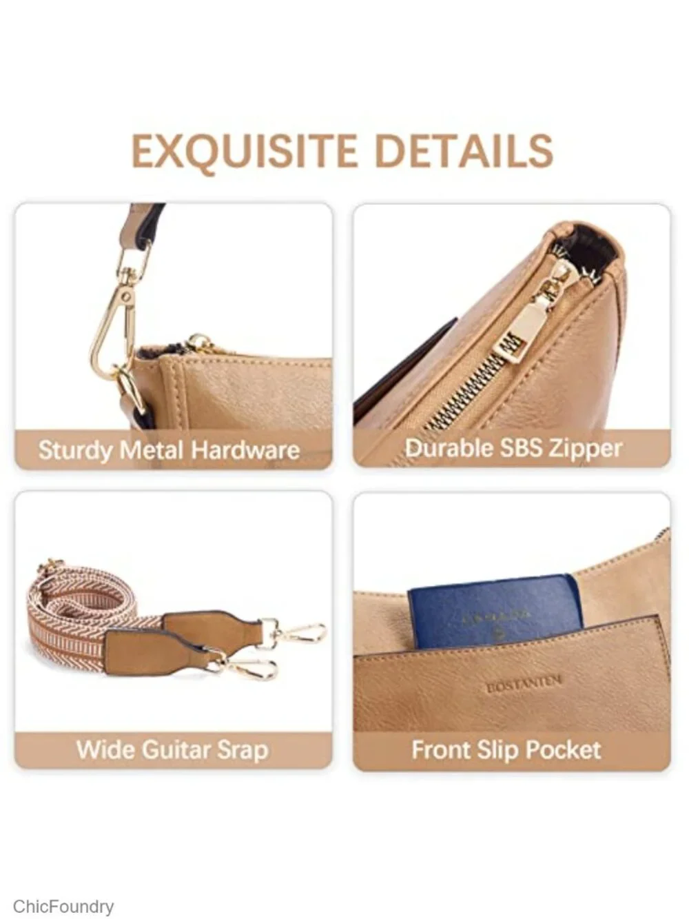 Vegan Leather Crossbody Bag with Guitar Strap, Hobo Purse